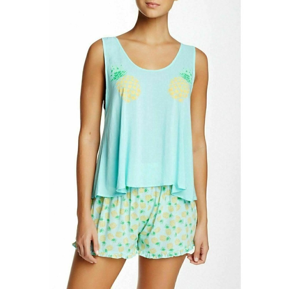 Free Press Womens Woven Teal Pinnapple Print Light wieght Tank Top Size M